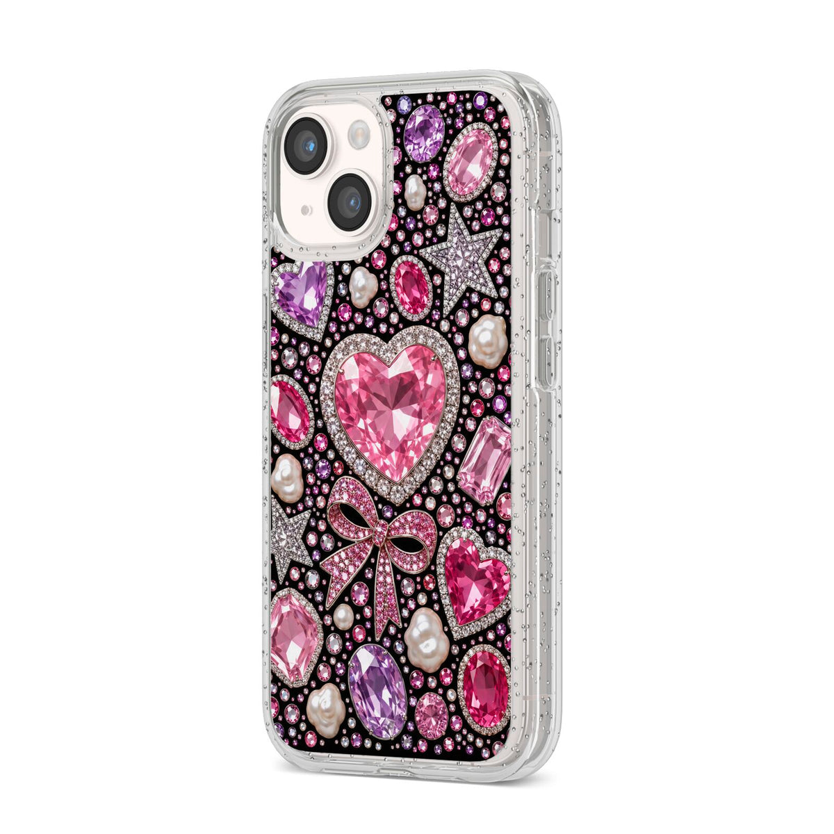 Pink Heirloom Jewels iPhone 14 Glitter Tough Case Starlight Angled Image