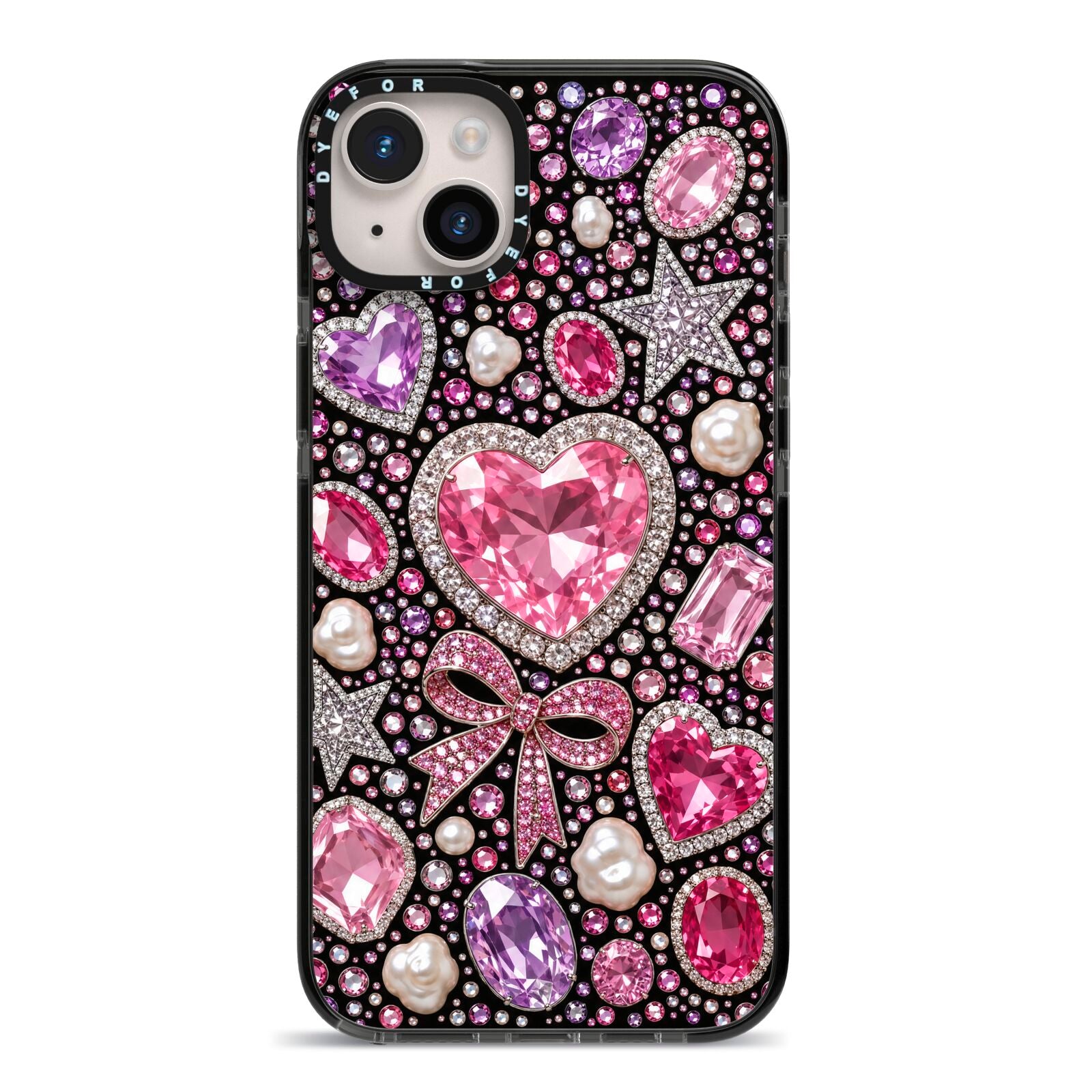 Pink Heirloom Jewels iPhone 14 Plus Black Impact Case on Silver phone