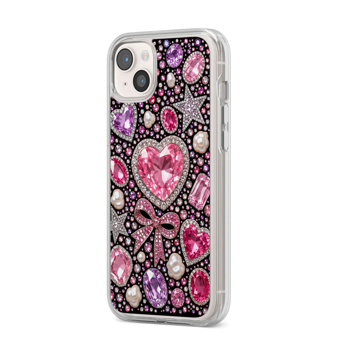 Pink Heirloom Jewels iPhone 14 Plus Clear Tough Case Starlight Angled Image