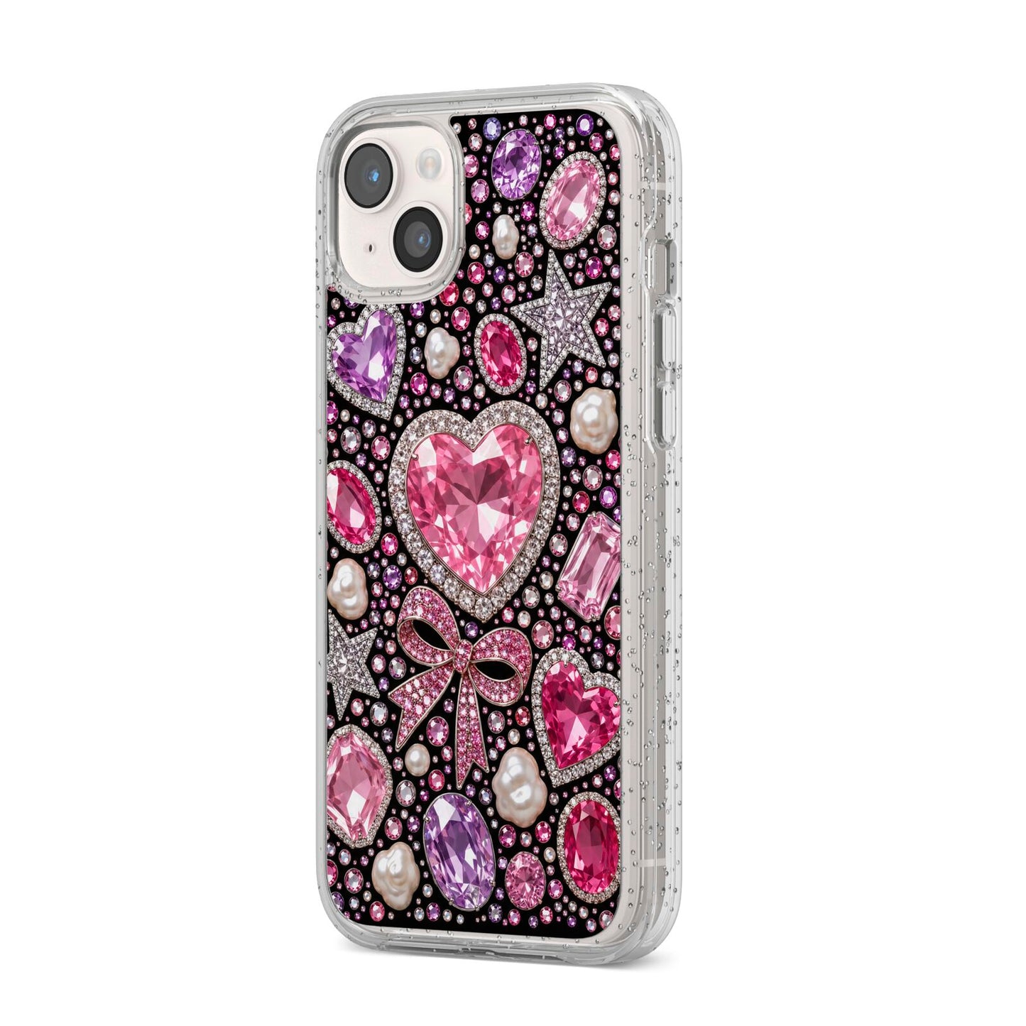 Pink Heirloom Jewels iPhone 14 Plus Glitter Tough Case Starlight Angled Image