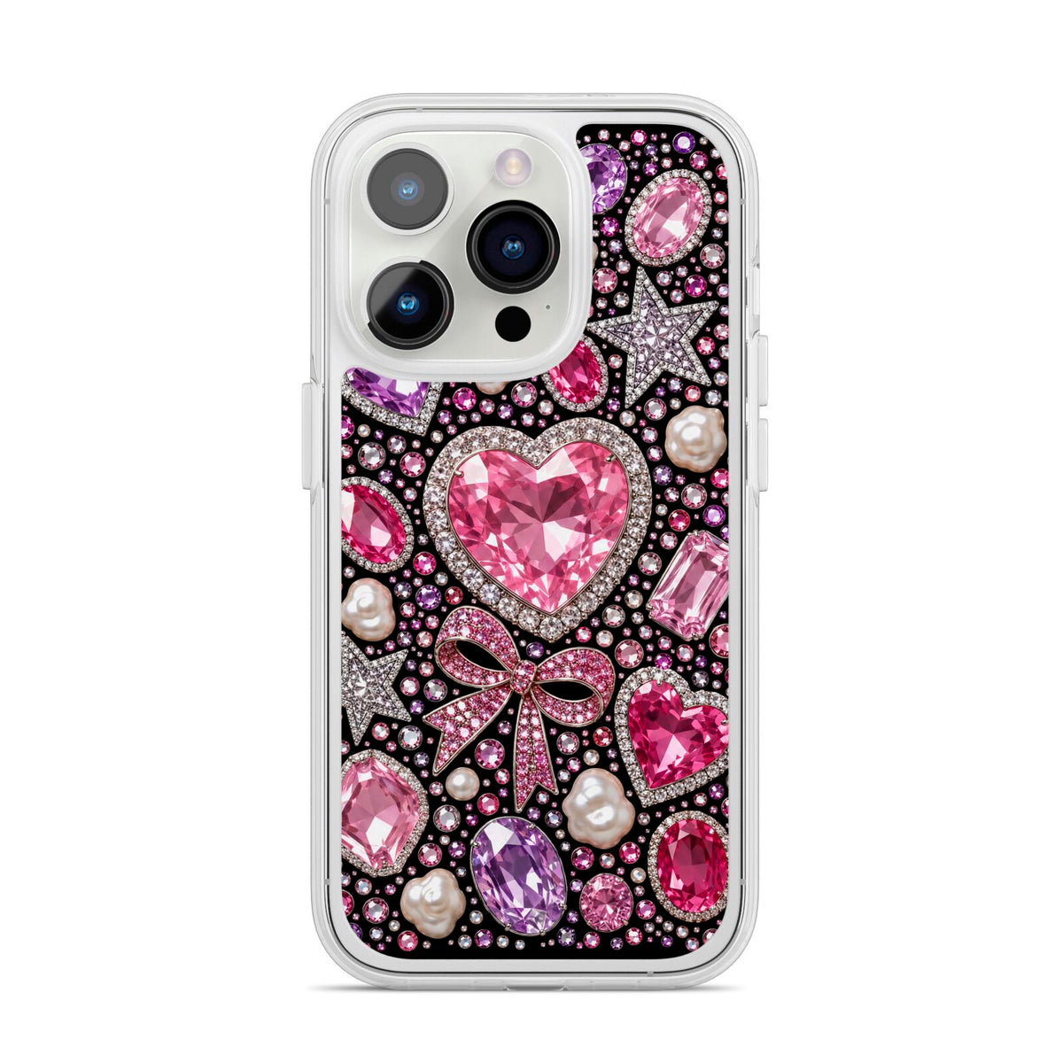 Pink Heirloom Jewels iPhone 14 Pro Clear Tough Case Silver