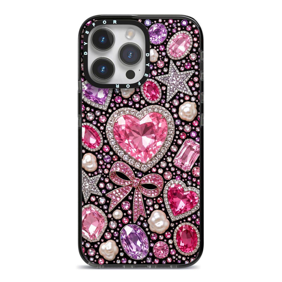 Pink Heirloom Jewels iPhone 14 Pro Max Black Impact Case on Silver phone