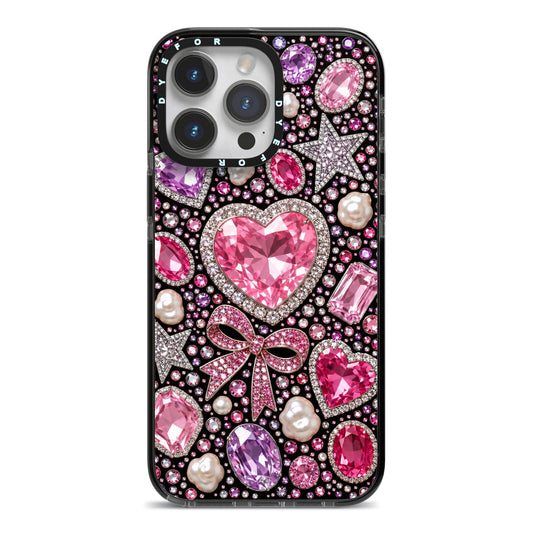 Pink Heirloom Jewels iPhone 14 Pro Max Black Impact Case on Silver phone