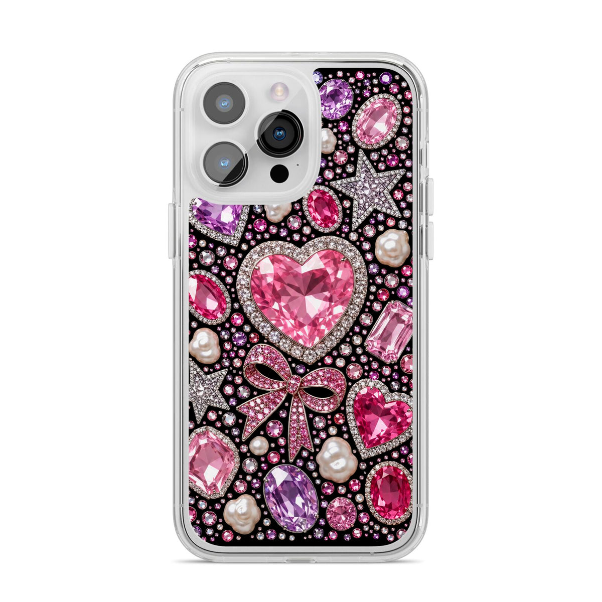 Pink Heirloom Jewels iPhone 14 Pro Max Clear Tough Case Silver