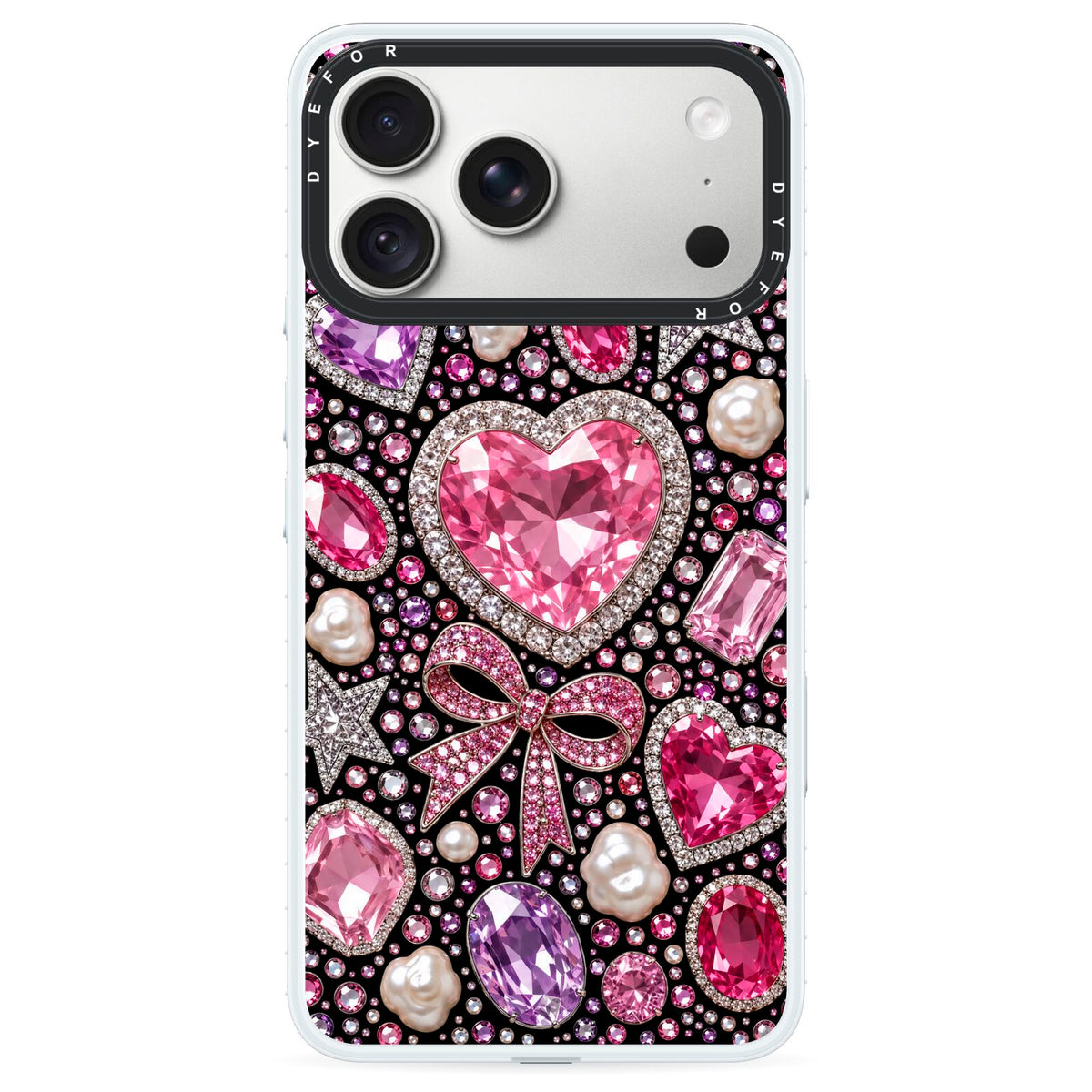 Pink Heirloom Jewels iPhone 18 Pro Black Impact Pre order Case on Silver phone