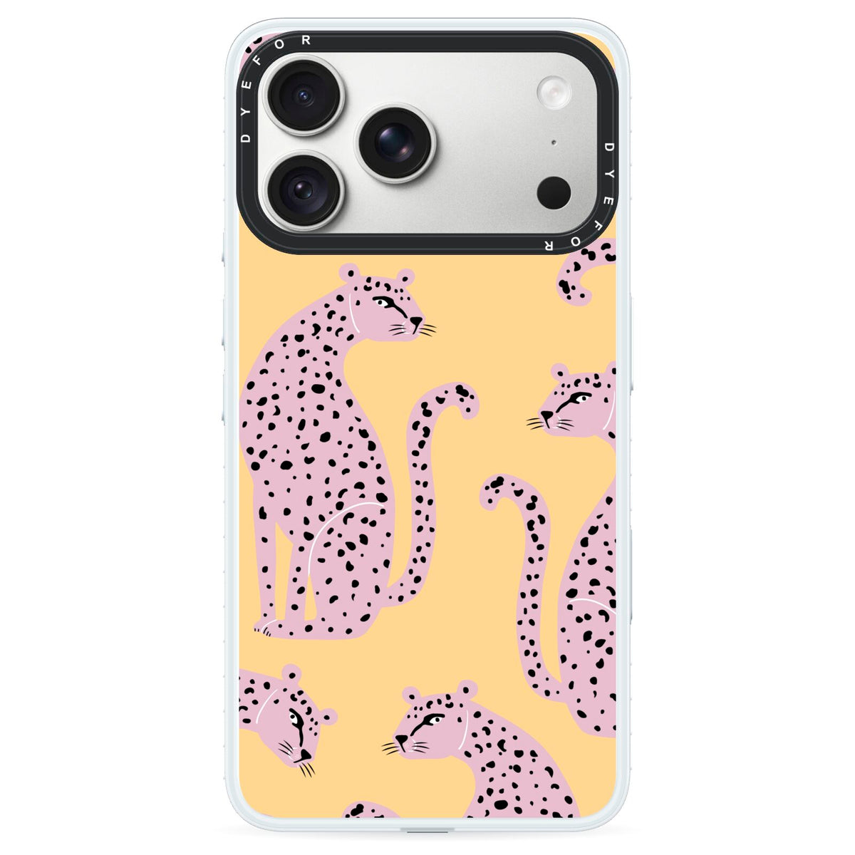 Pink Leopards iPhone 18 Pro Black Impact Pre order Case on Silver phone