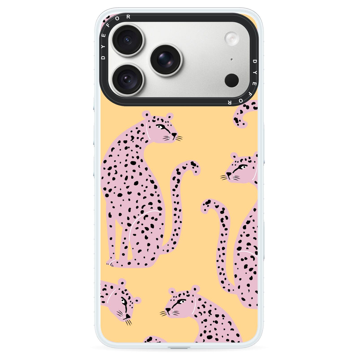 Pink Leopards iPhone 18 Pro Max Black Impact Pre order Case on Silver phone