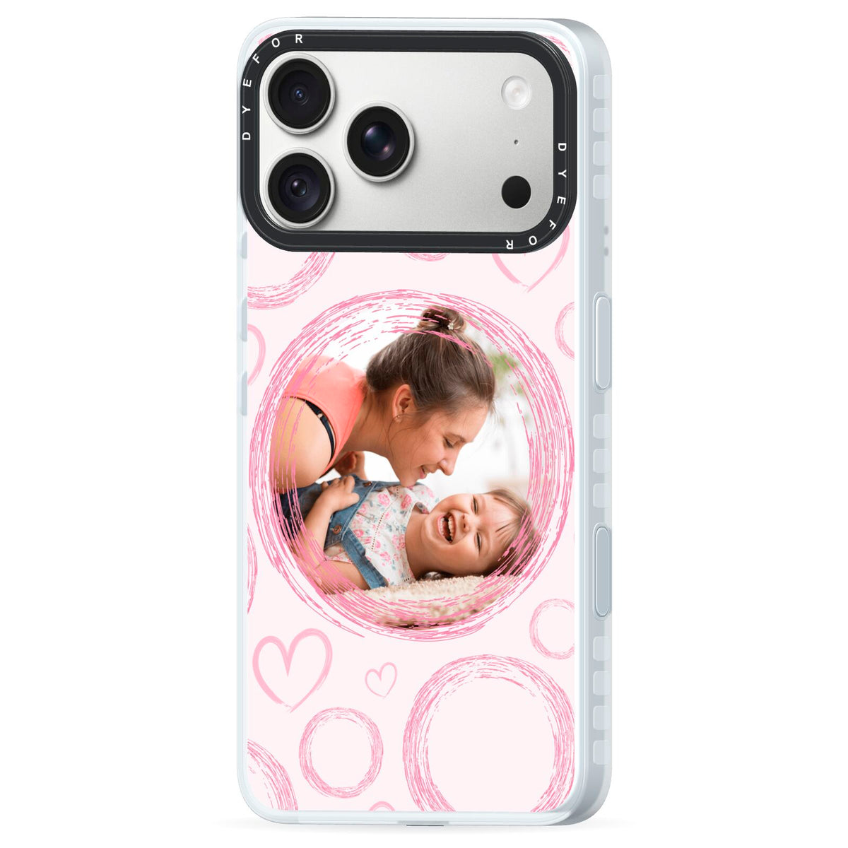 Pink Love Hearts Photo Personalised iPhone 18 Pro Black Impact Pre order Case Side Angle on Silver phone