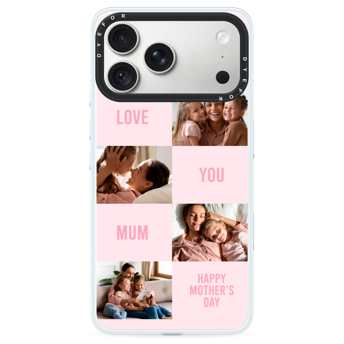 Pink Mothers Day Photo Collage iPhone 18 Pro Max Black Impact Pre order Case on Silver phone