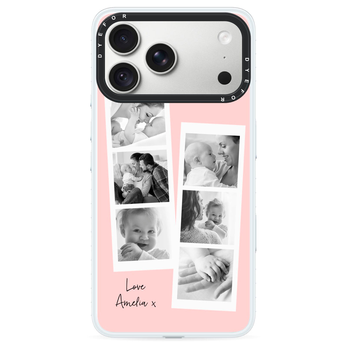 Pink Mothers Day Photo Strips iPhone 18 Pro Max Black Impact Pre order Case on Silver phone
