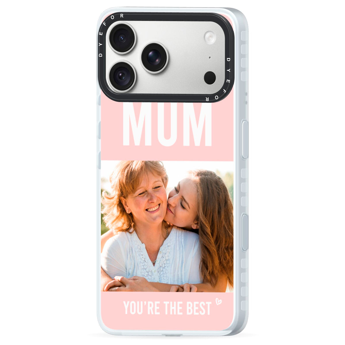 Pink Mothers Day Photo iPhone 18 Pro Max Black Impact Pre order Case Side Angle on Silver phone