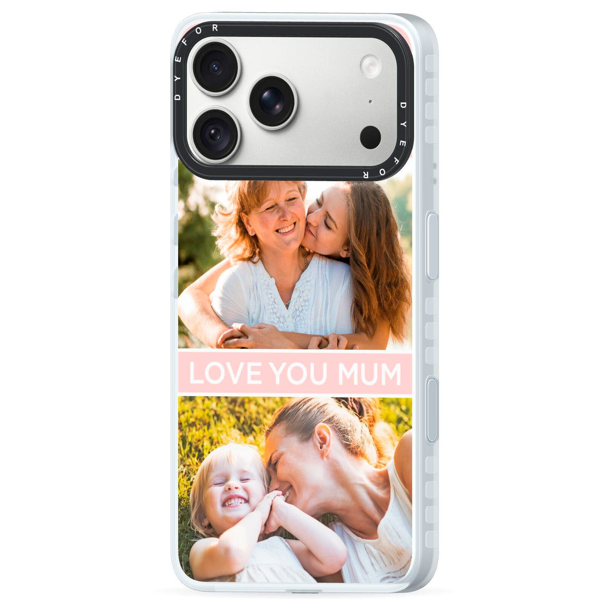 Pink Mothers Day Photos iPhone 18 Pro Max Black Impact Pre order Case Side Angle on Silver phone
