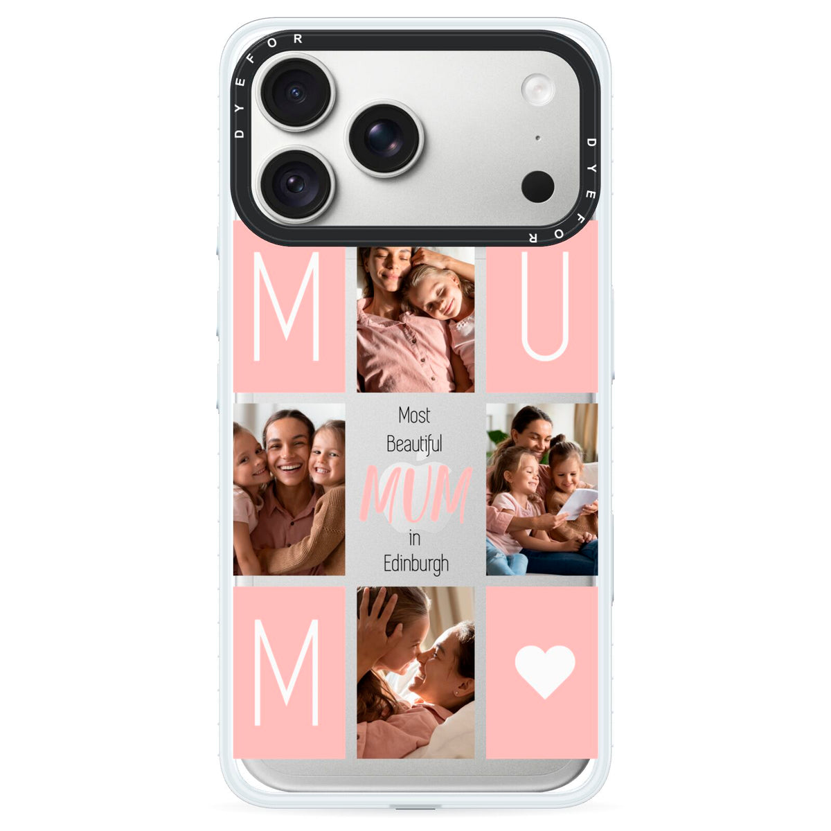 Pink Mum Photo Tiles iPhone 18 Pro Max Black Impact Pre order Case on Silver phone