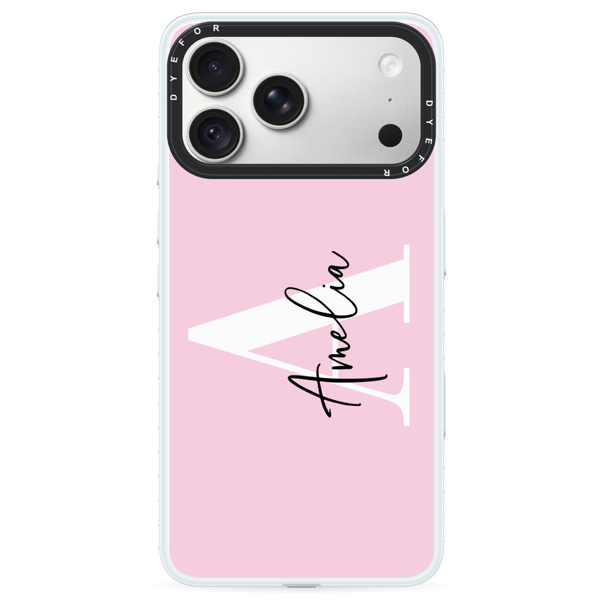 Pink Personalised Initial Name iPhone 18 Pro Max Black Impact Pre order Case on Silver phone