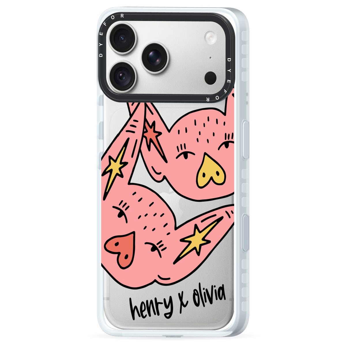 Pink Pigs Couple iPhone 18 Pro Max Black Impact Pre order Case Side Angle on Silver phone