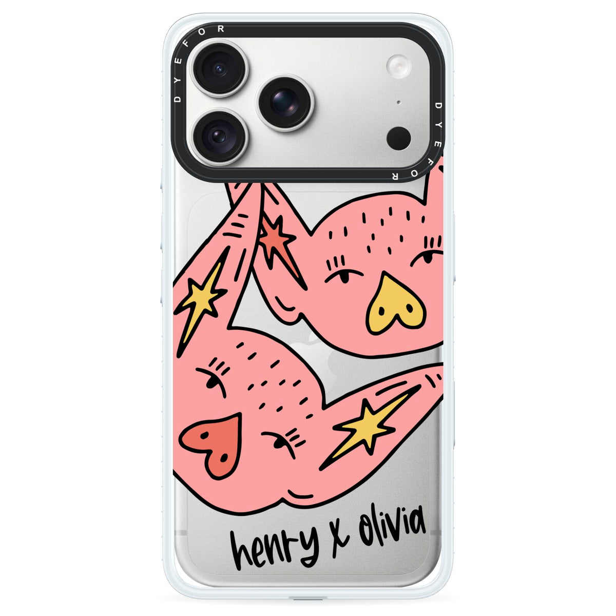 Pink Pigs Couple iPhone 18 Pro Max Black Impact Pre order Case on Silver phone
