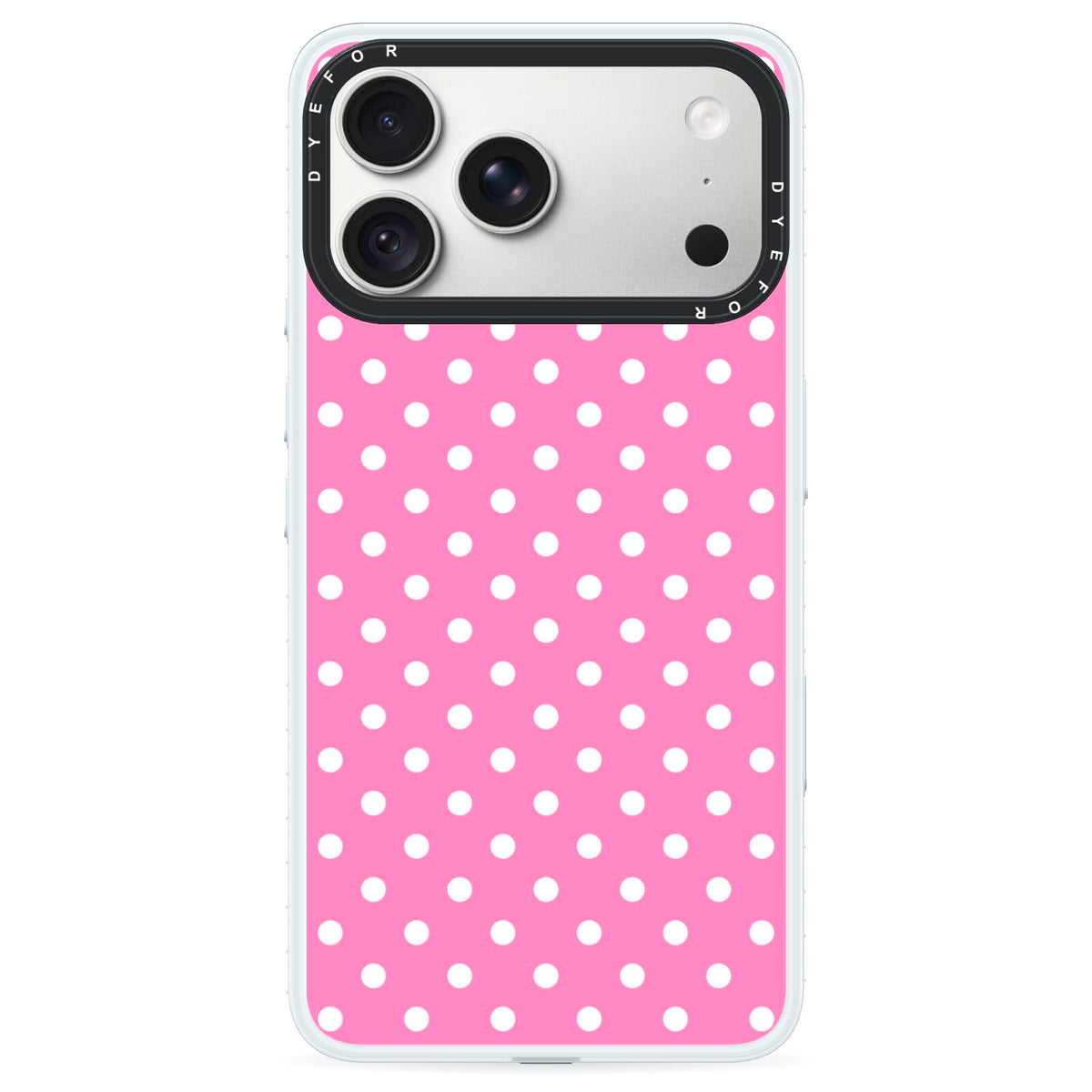 Pink Polka Dot iPhone 18 Pro Max Black Impact Pre order Case on Silver phone