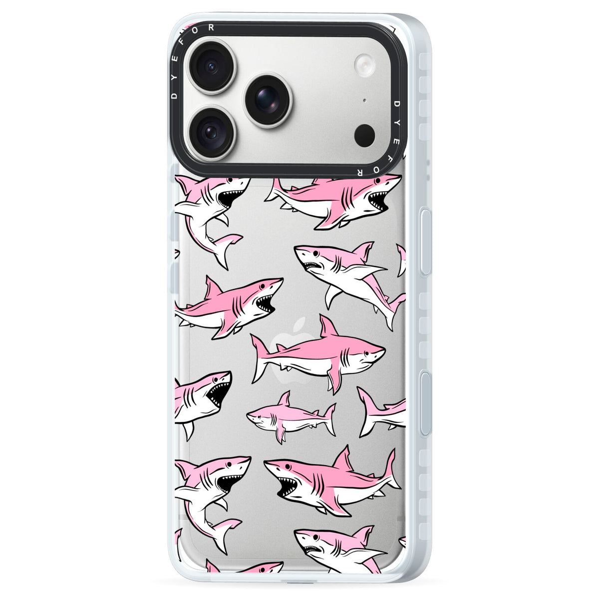 Pink Shark iPhone 18 Pro Black Impact Pre order Case Side Angle on Silver phone