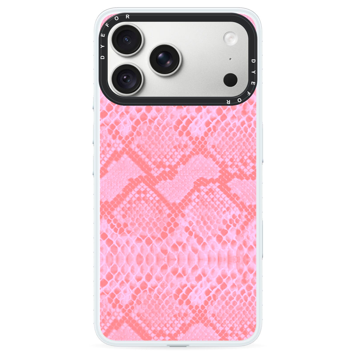 Pink Snakeskin iPhone 18 Pro Max Black Impact Pre order Case on Silver phone