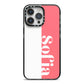 Pink White Personalised iPhone 14 Pro Max Black Impact Case on Silver phone