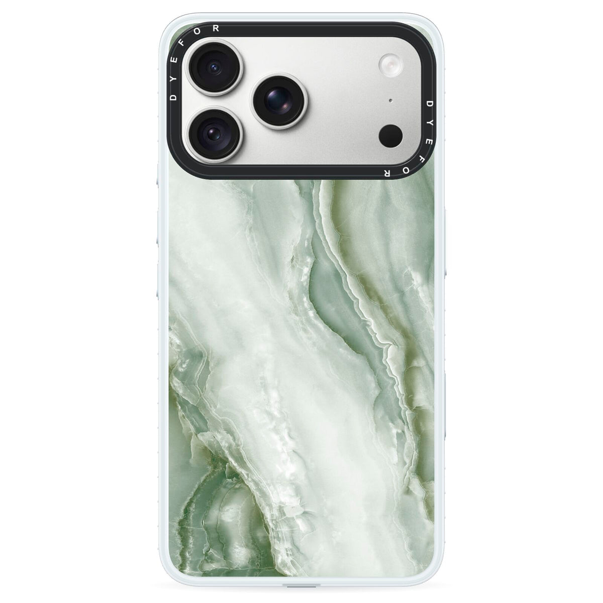 Pistachio Green Marble iPhone 18 Pro Black Impact Pre order Case on Silver phone