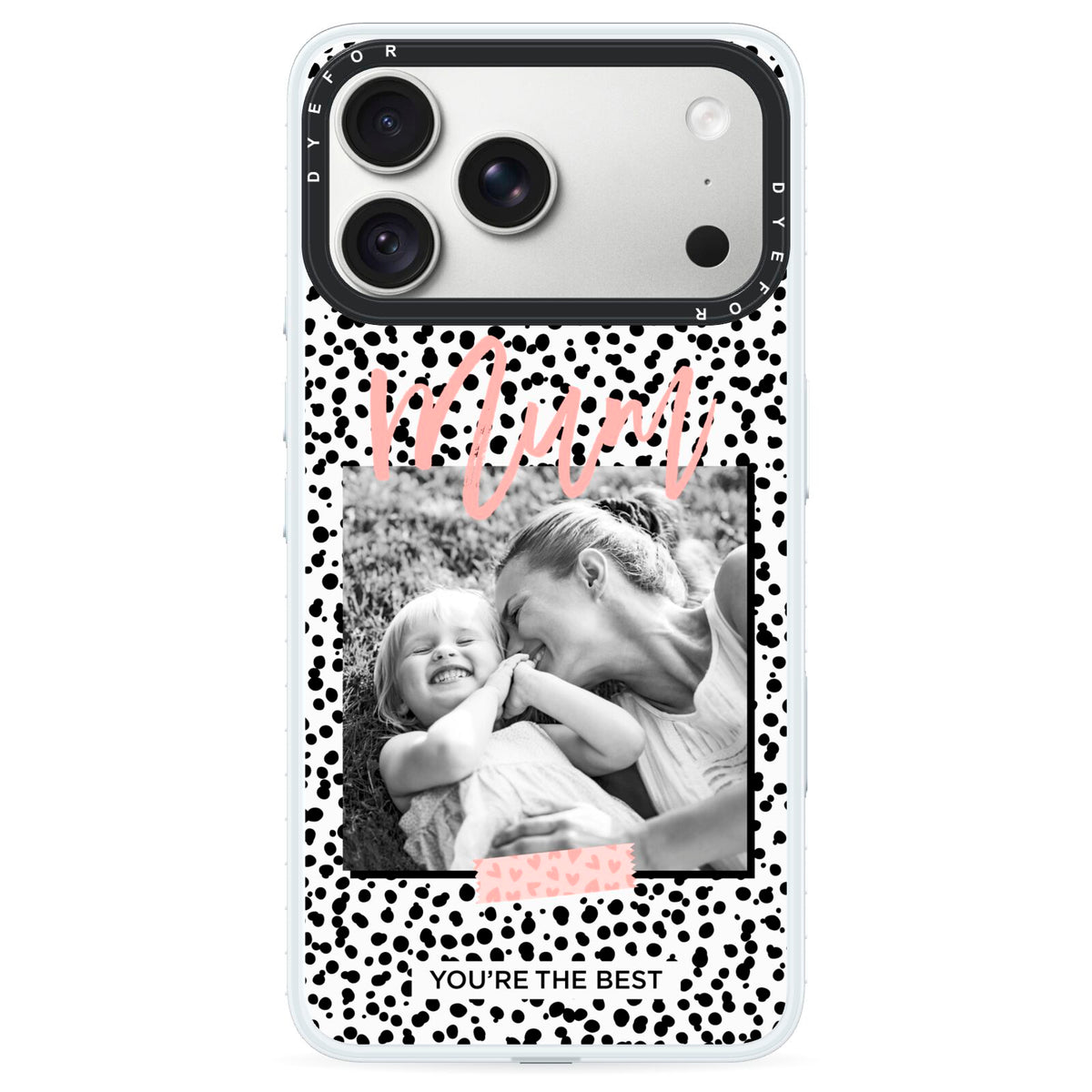 Polka Dot Mum iPhone 18 Pro Black Impact Pre order Case on Silver phone