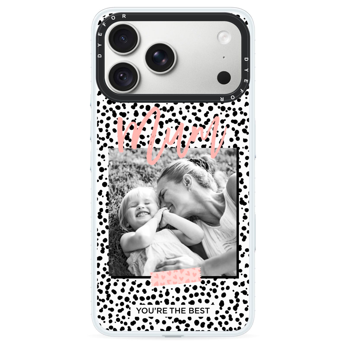 Polka Dot Mum iPhone 18 Pro Max Black Impact Pre order Case on Silver phone