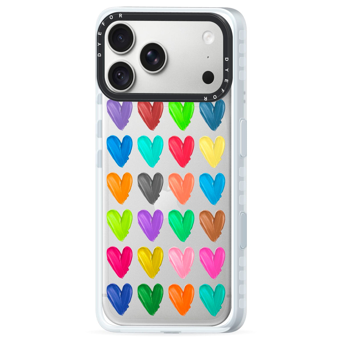 Polka Heart iPhone 18 Pro Black Impact Pre order Case Side Angle on Silver phone