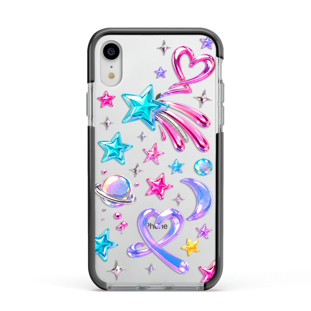 Prism Pop Apple iPhone XR Impact Case Black Edge on Silver Phone
