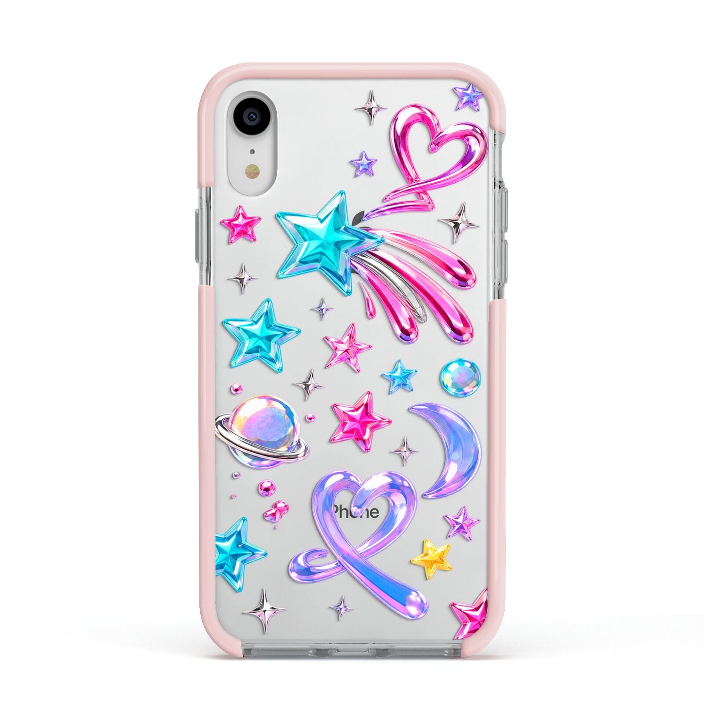 Prism Pop Apple iPhone XR Impact Case Pink Edge on Silver Phone