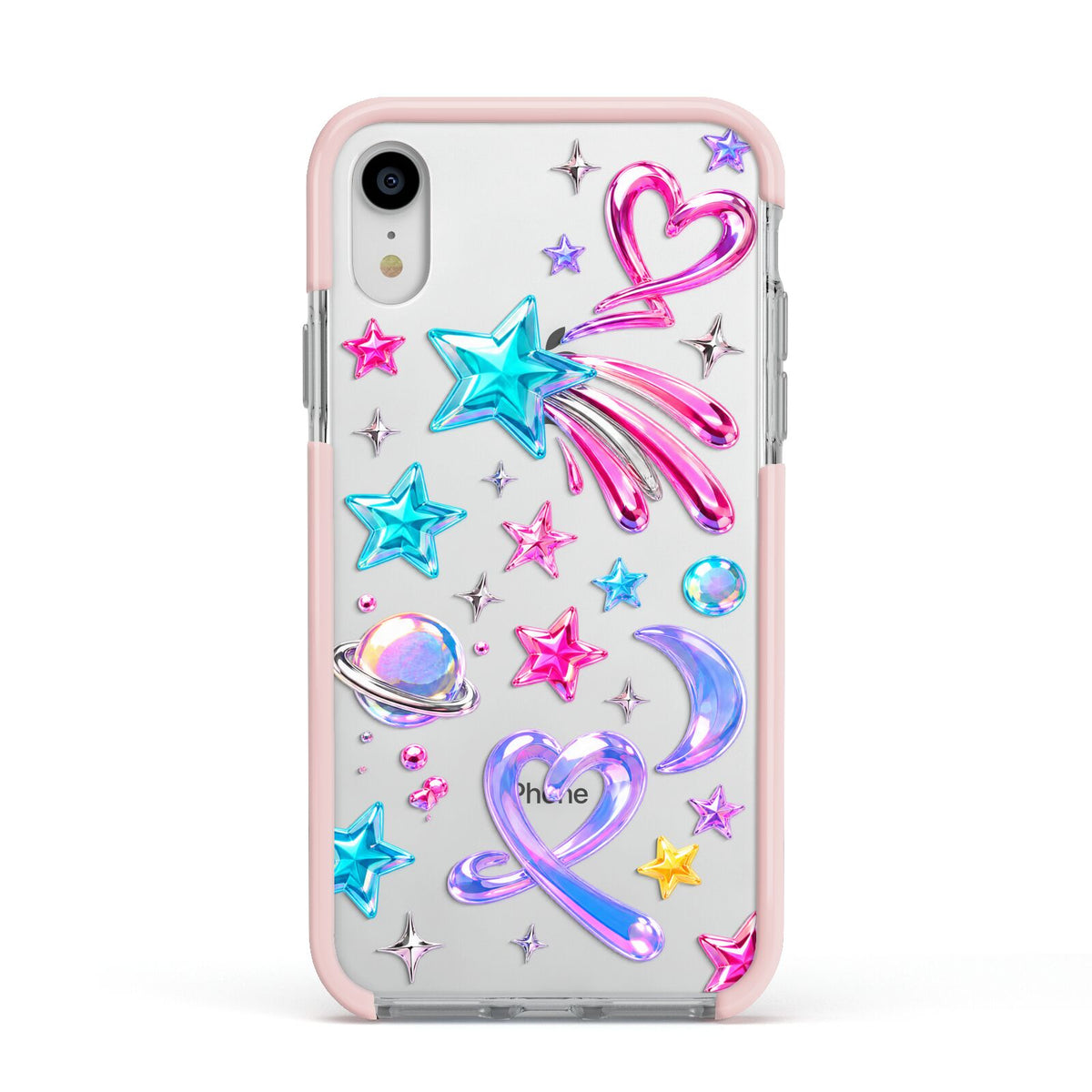 Prism Pop Apple iPhone XR Impact Case Pink Edge on Silver Phone