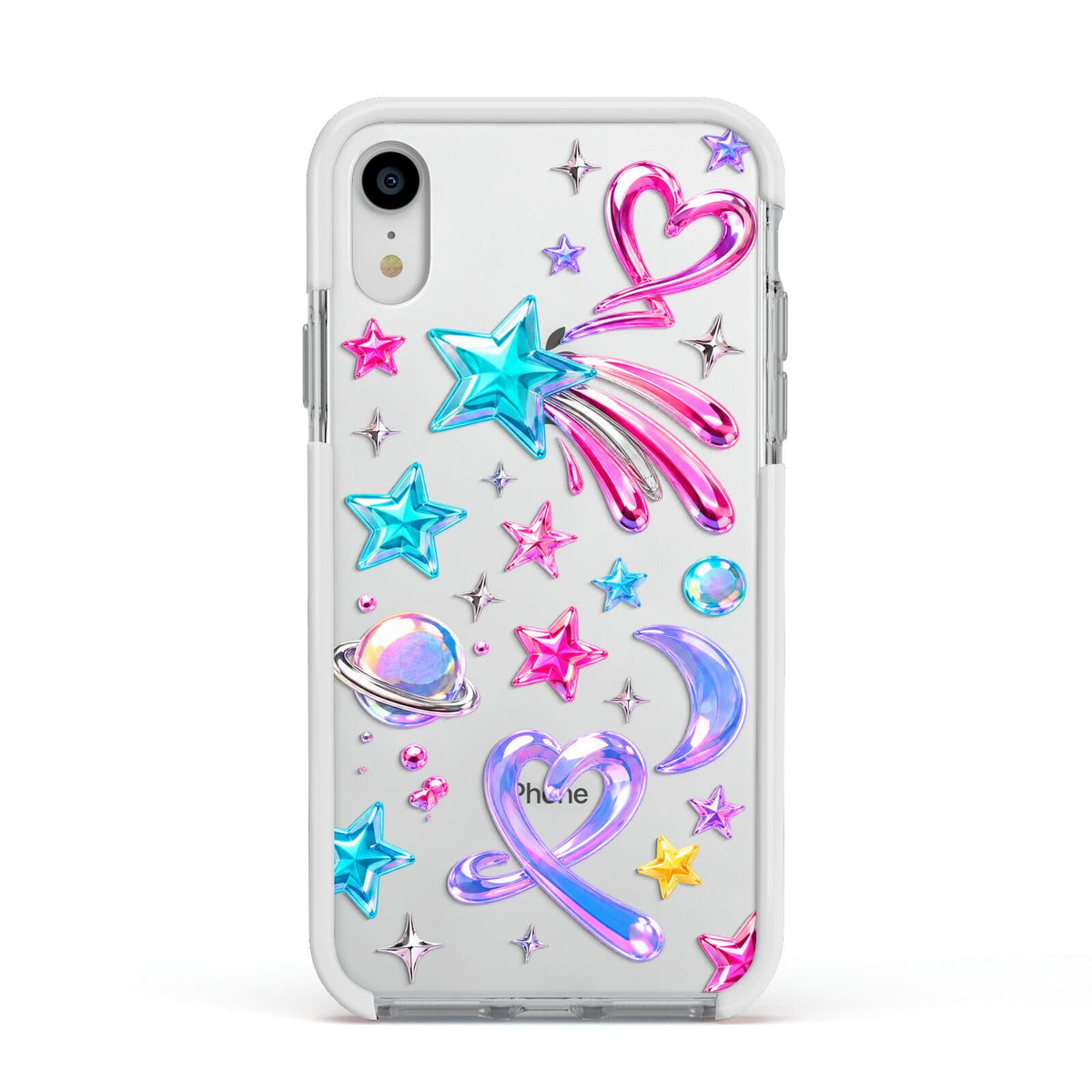 Prism Pop Apple iPhone XR Impact Case White Edge on Silver Phone