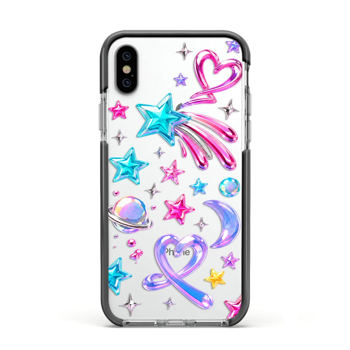 Prism Pop Apple iPhone Xs Impact Case Black Edge on Silver Phone