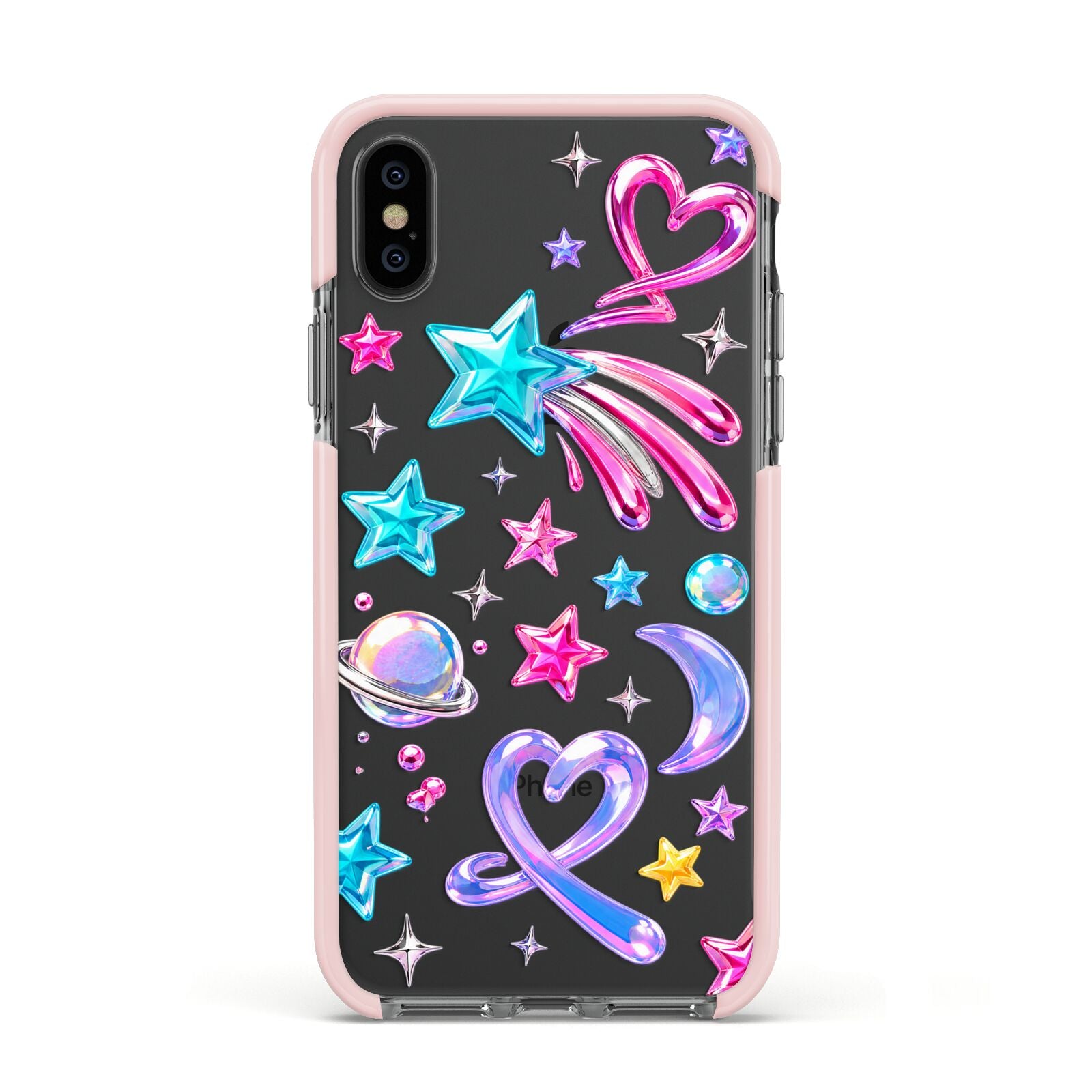 Prism Pop Apple iPhone Xs Impact Case Pink Edge on Black Phone