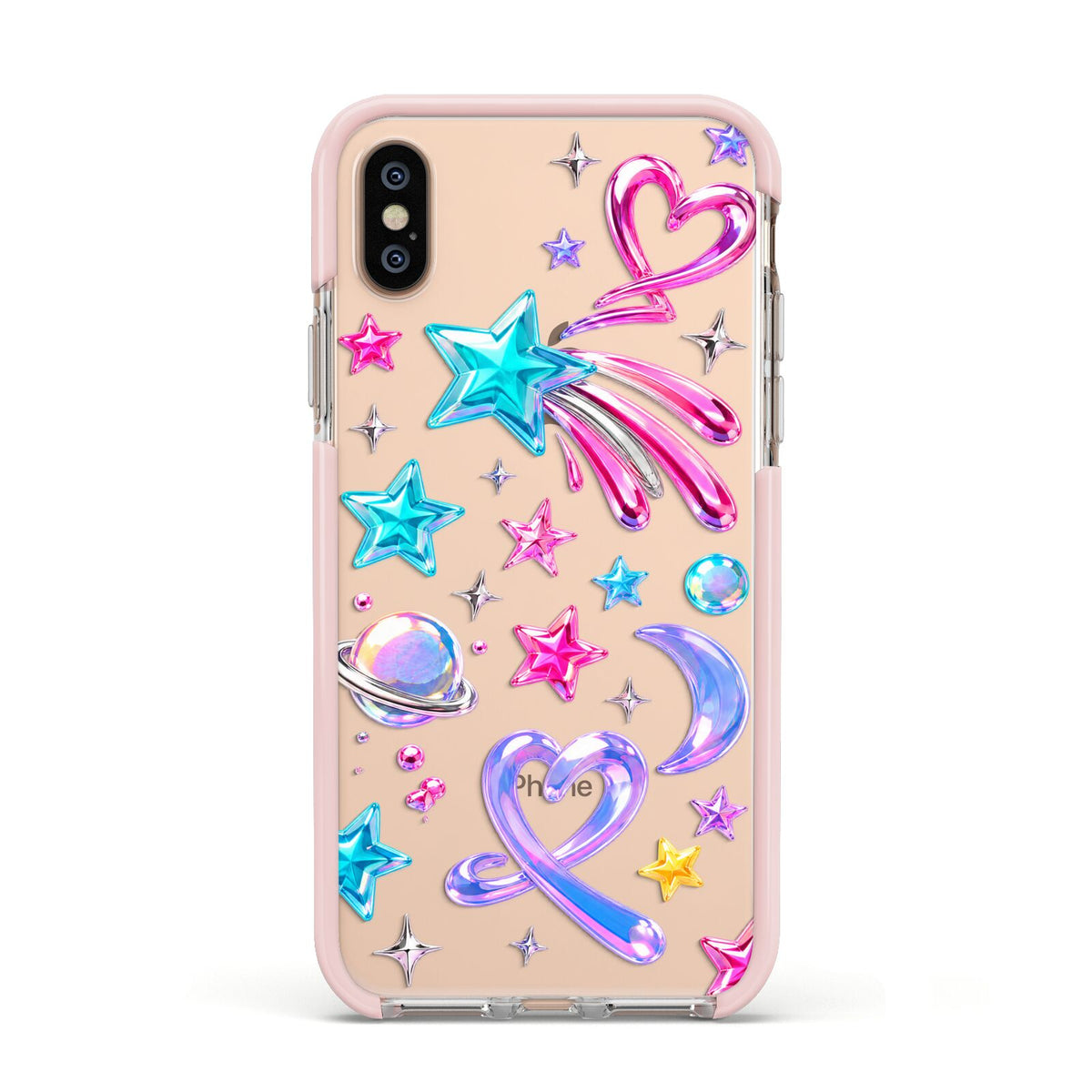 Prism Pop Apple iPhone Xs Impact Case Pink Edge on Gold Phone