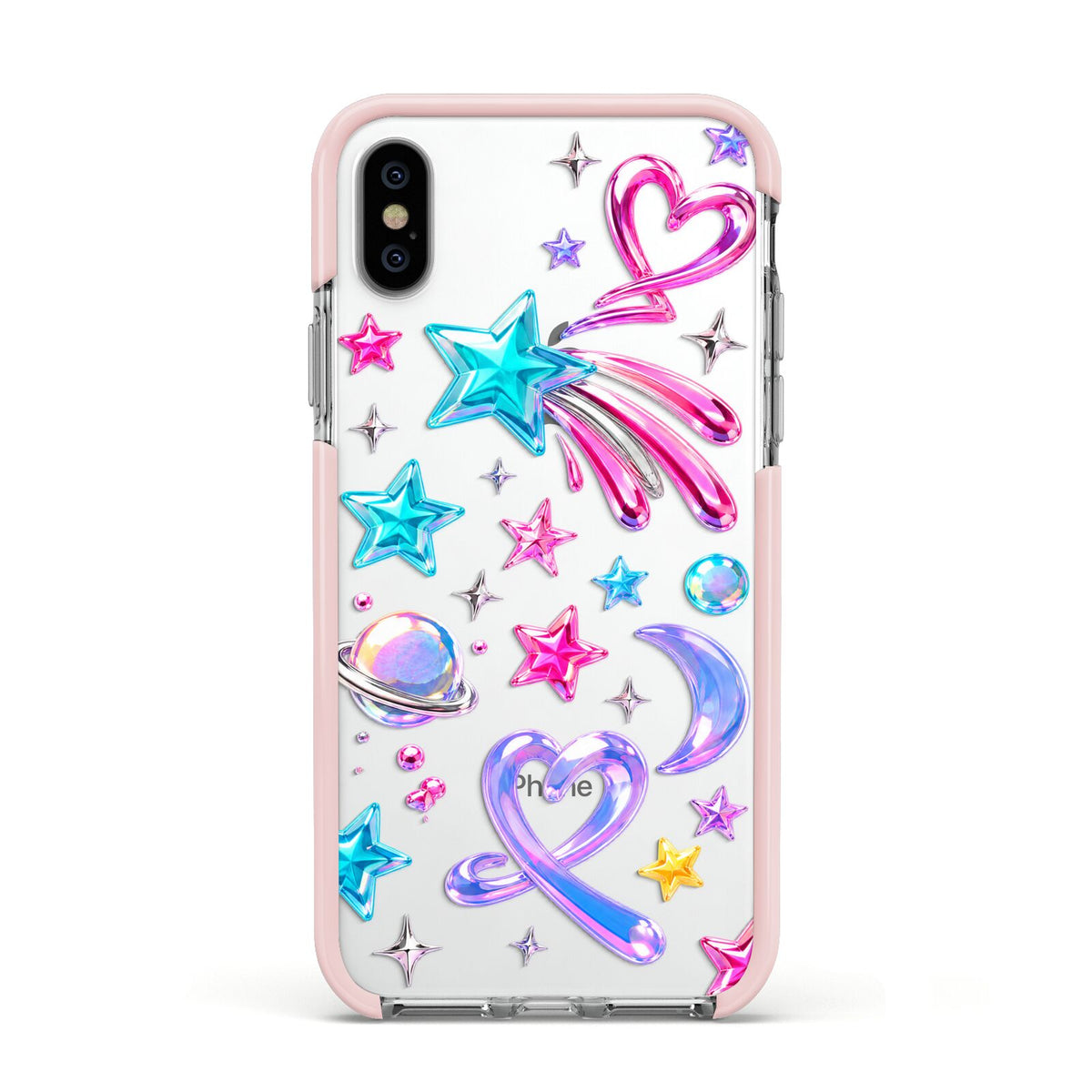 Prism Pop Apple iPhone Xs Impact Case Pink Edge on Silver Phone