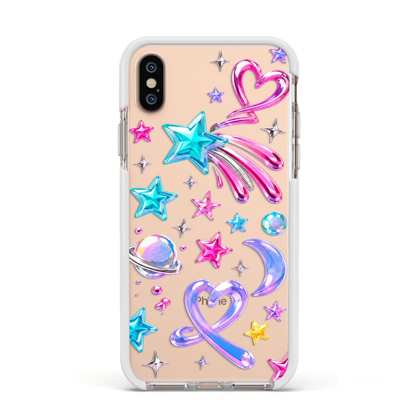 Prism Pop Apple iPhone Xs Impact Case White Edge on Gold Phone