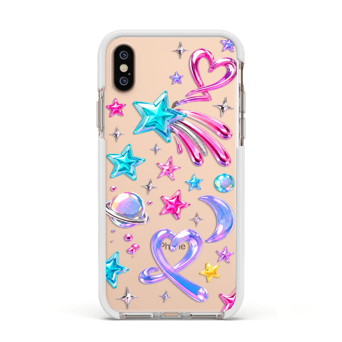 Prism Pop Apple iPhone Xs Impact Case White Edge on Gold Phone