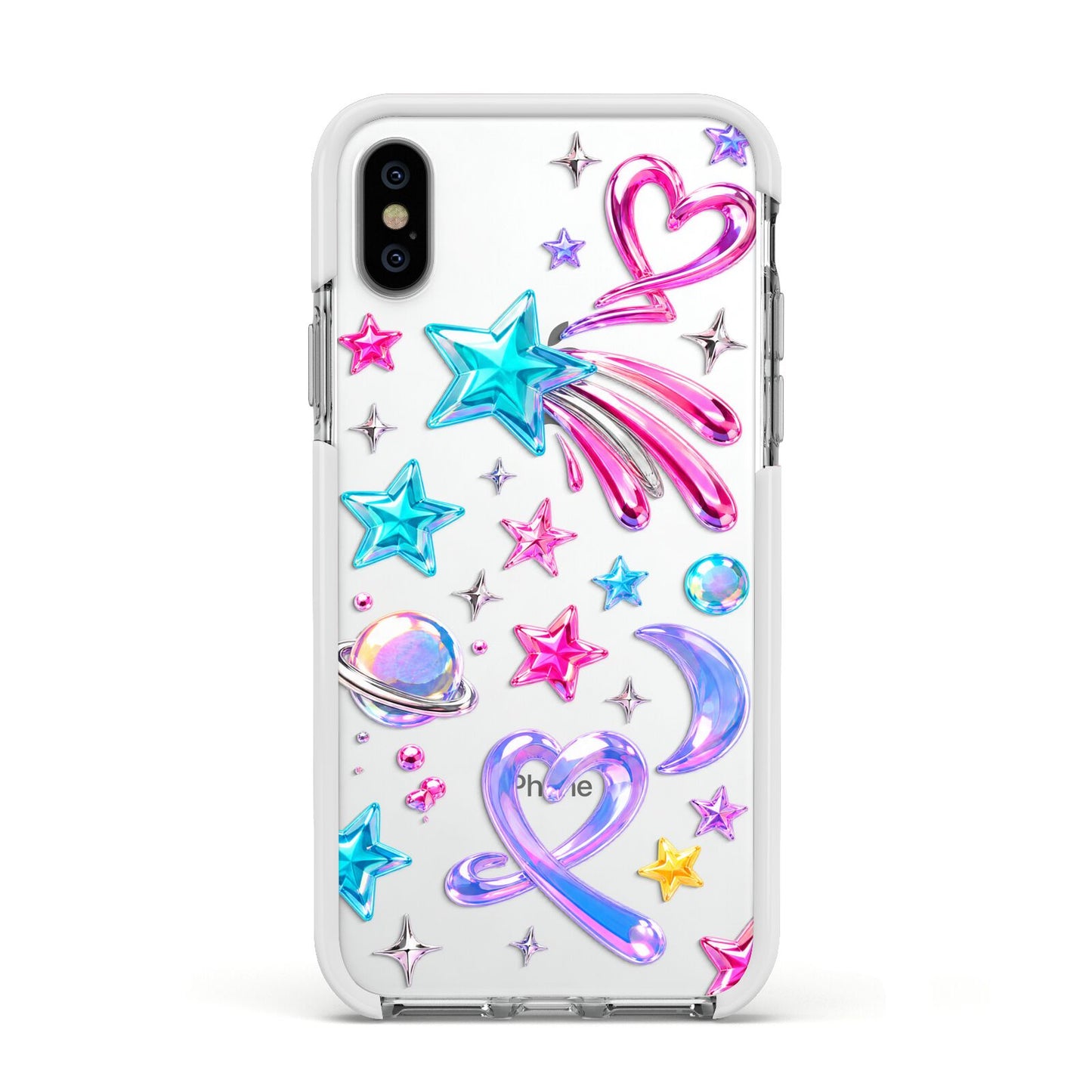 Prism Pop Apple iPhone Xs Impact Case White Edge on Silver Phone