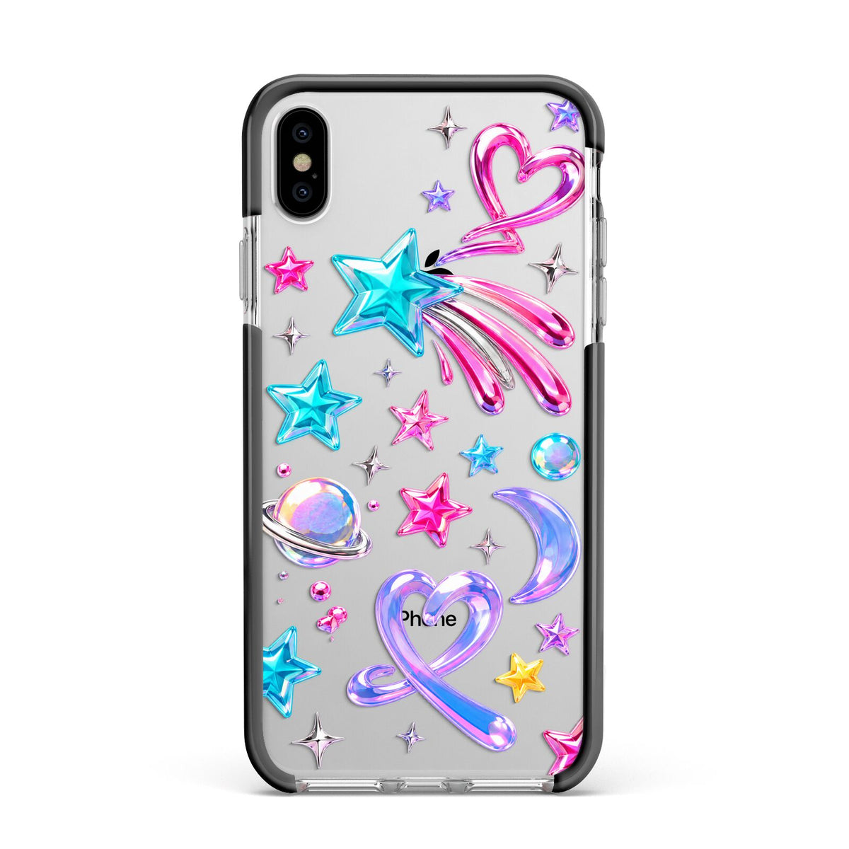 Prism Pop Apple iPhone Xs Max Impact Case Black Edge on Silver Phone