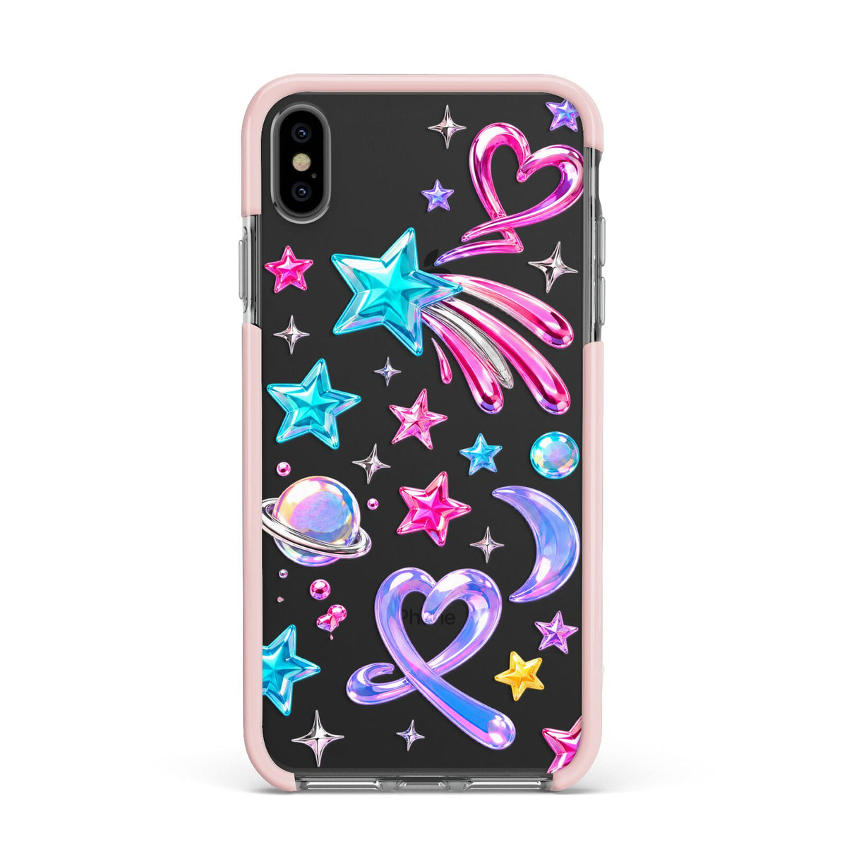 Prism Pop Apple iPhone Xs Max Impact Case Pink Edge on Black Phone