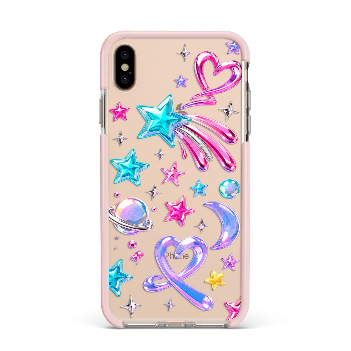 Prism Pop Apple iPhone Xs Max Impact Case Pink Edge on Gold Phone