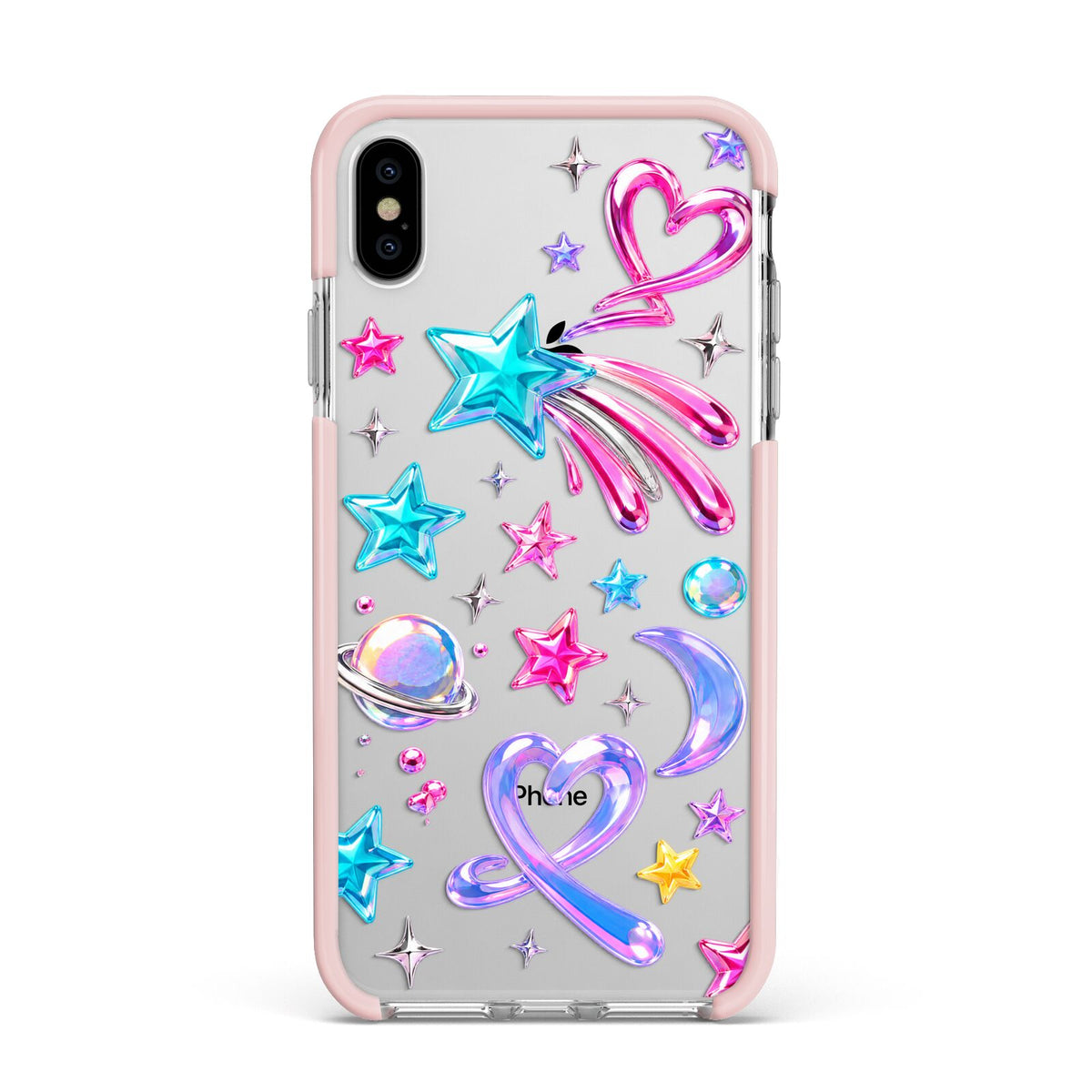 Prism Pop Apple iPhone Xs Max Impact Case Pink Edge on Silver Phone