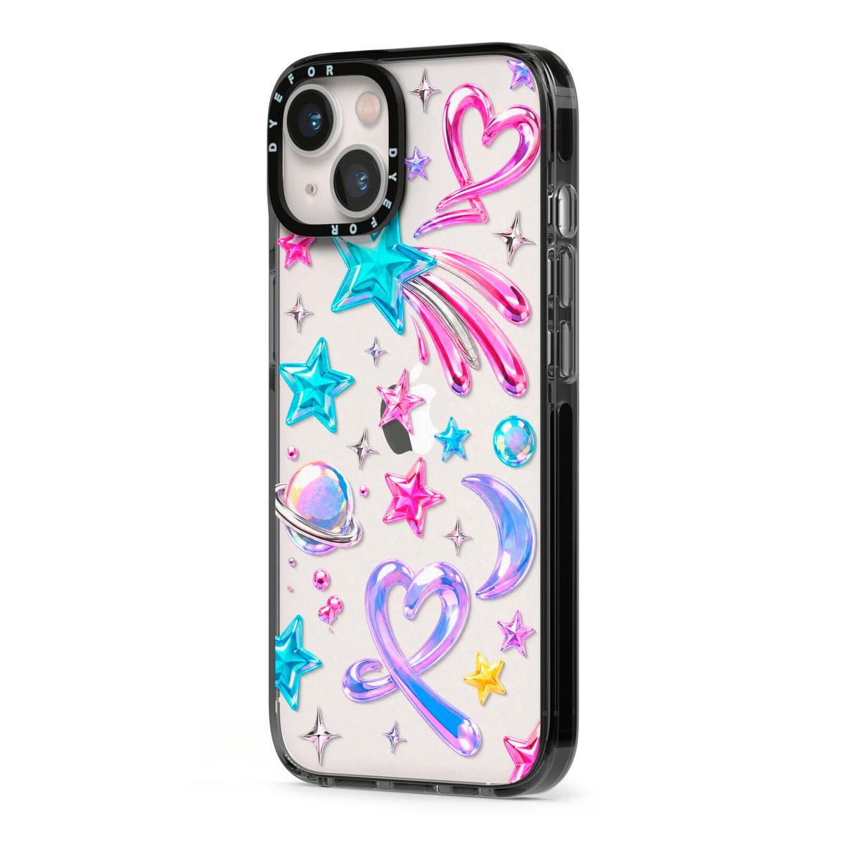 Prism Pop iPhone 13 Black Impact Case Side Angle on Silver phone