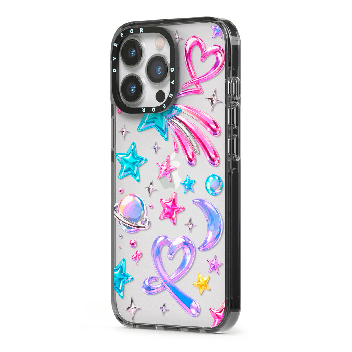 Prism Pop iPhone 13 Pro Black Impact Case Side Angle on Silver phone