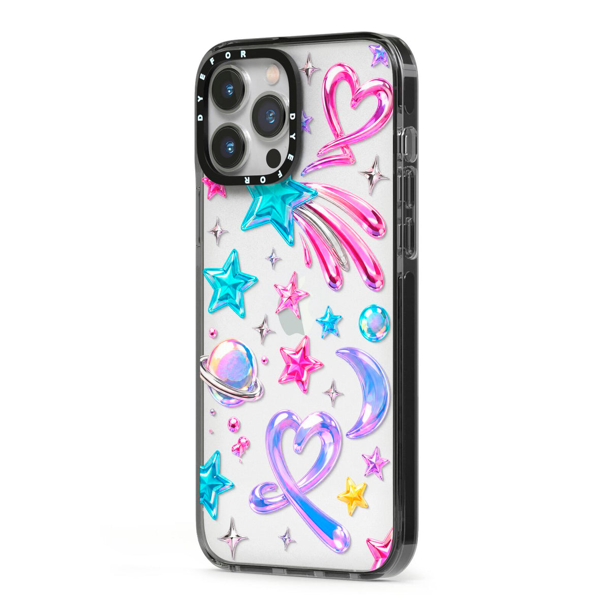 Prism Pop iPhone 13 Pro Max Black Impact Case Side Angle on Silver phone