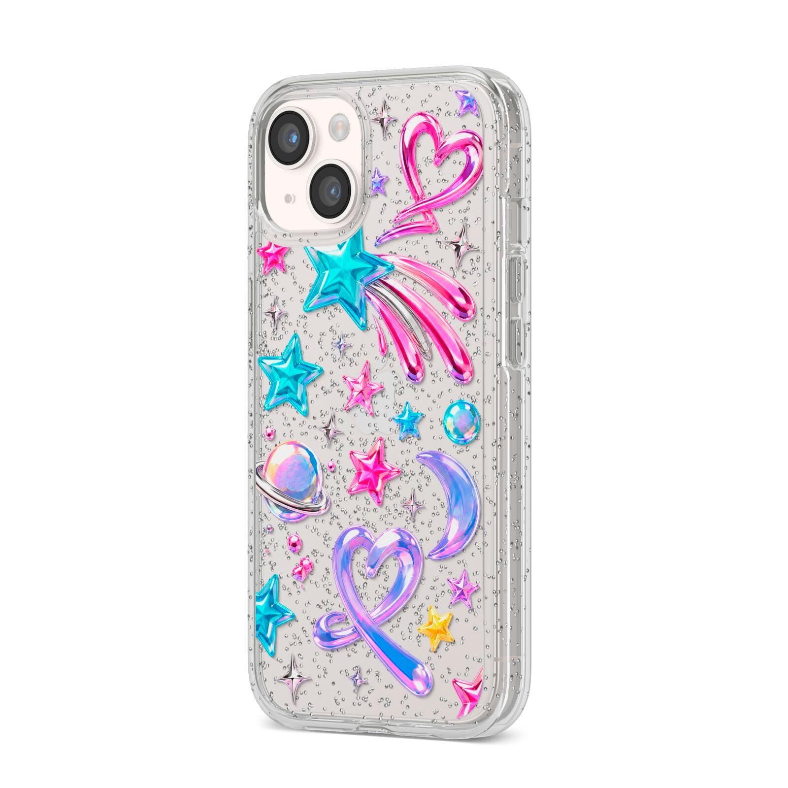Prism Pop iPhone 14 Glitter Tough Case Starlight Angled Image