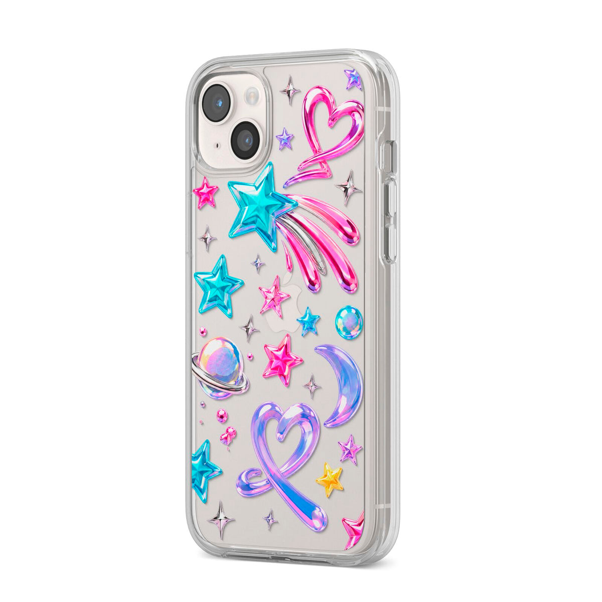 Prism Pop iPhone 14 Plus Clear Tough Case Starlight Angled Image