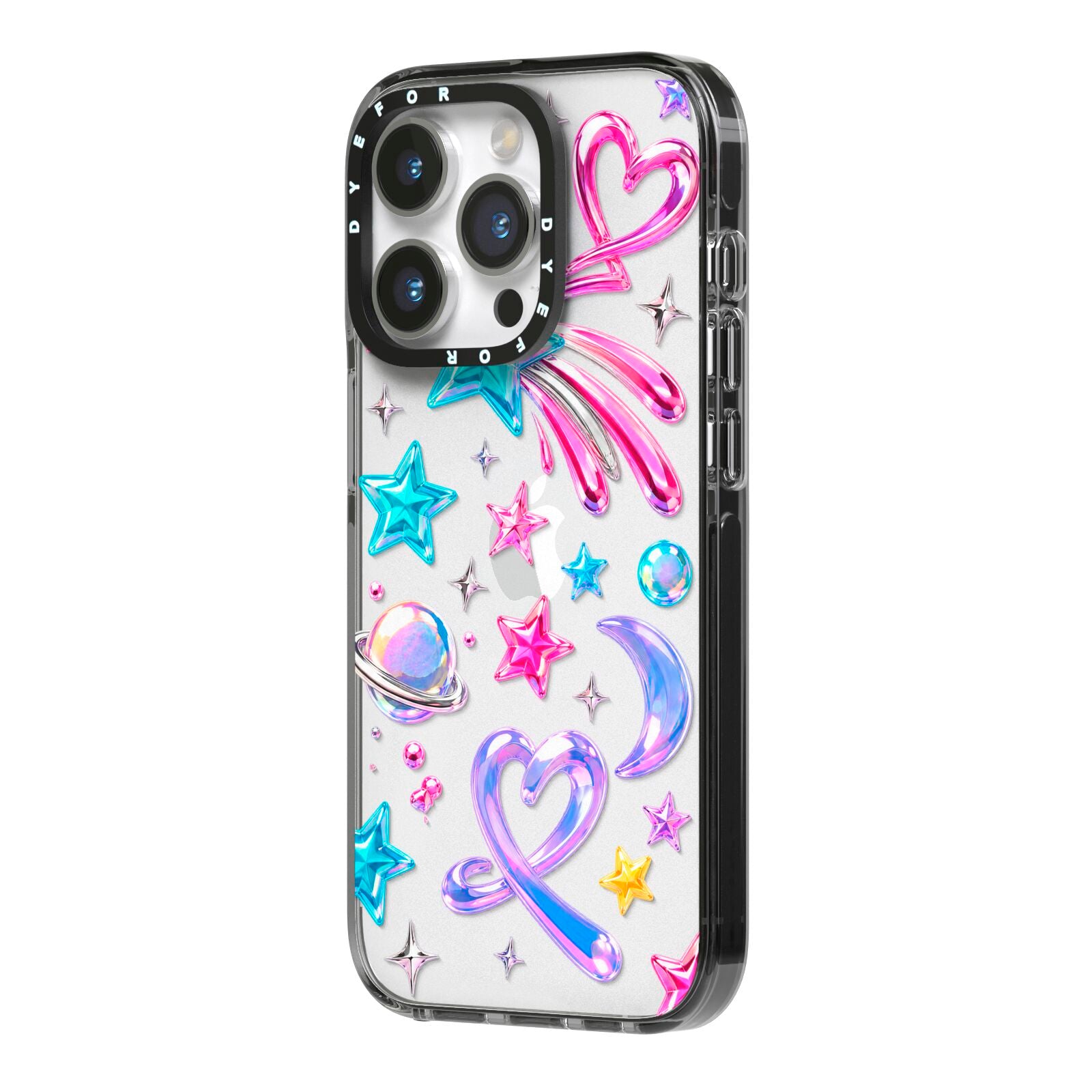 Prism Pop iPhone 14 Pro Black Impact Case Side Angle on Silver phone