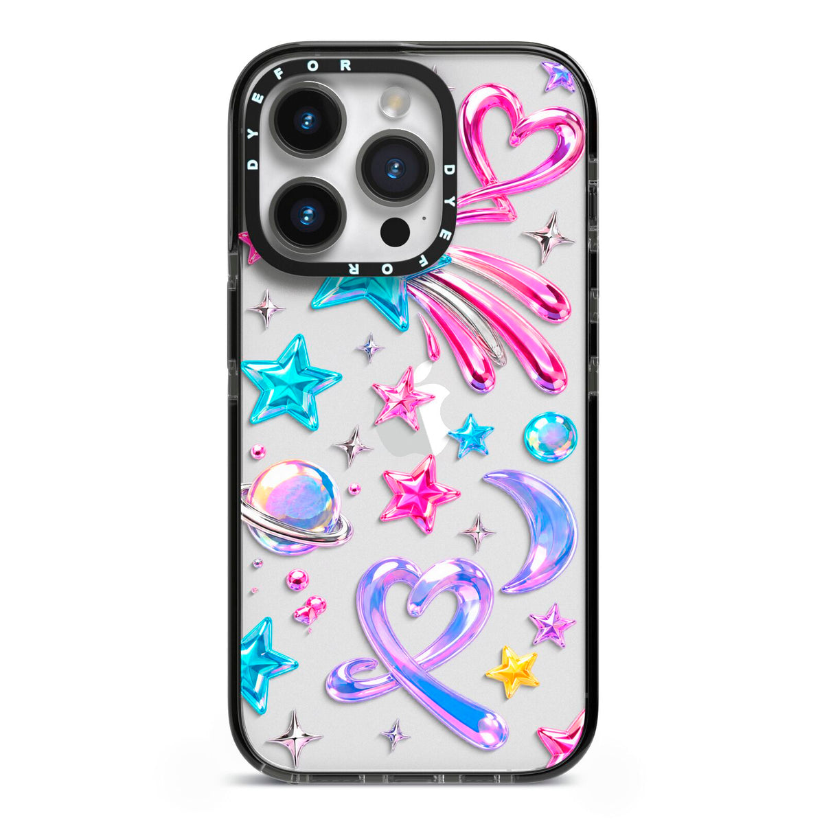 Prism Pop iPhone 14 Pro Black Impact Case on Silver phone